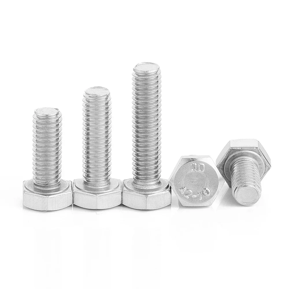 A2-70 304 Stainless Steel DIN933 Hex Head Bolts Metric Size M1.6-M10 External Hexagon Screws