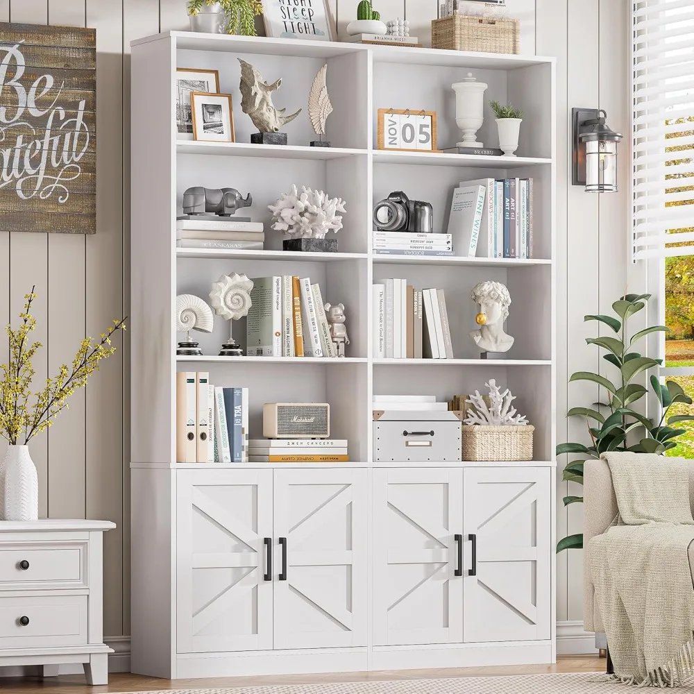 

contemporary 4-door bookcase with 6-tier storage and floor display shelves