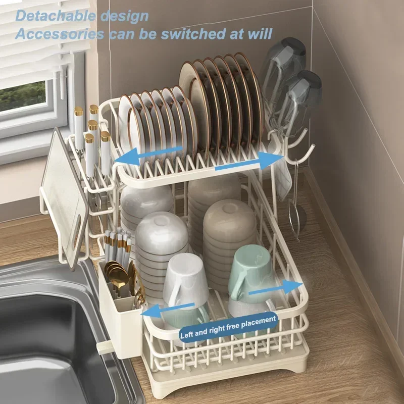 

2-Tier Dish Drying Rack Large Dish Bowl Racks for Countertop Large Detachable Capacity Dish Drainer Organizer Kitchen