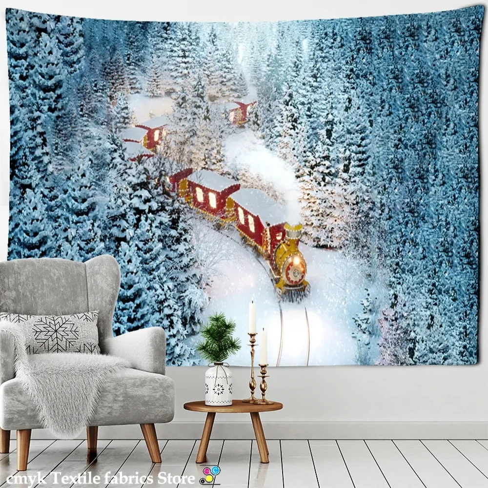 Christmas Oil Painting Tapestry Wall Hanging Psychedelic Witchcraft Art Snow Scene Background Cloth Home Decor