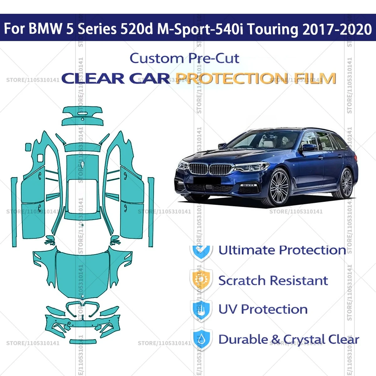 

Pre-Cut Paint Protection Film PPF Transparent Car Film Automotive PPF For BMW 5 Series 520d M-Sport-540i Touring 2017-2020