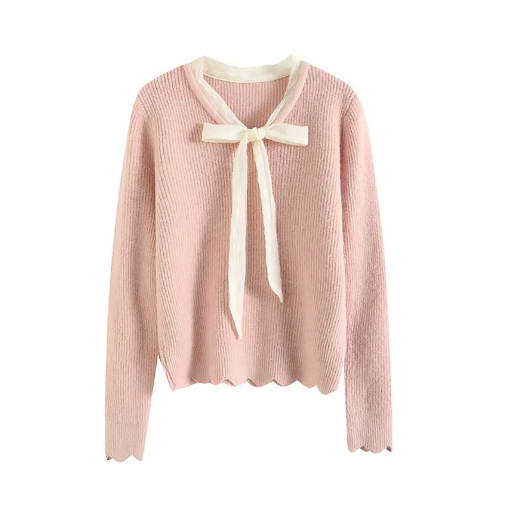 

Korean Women's Bow Knitted Sweater 00SY-26020 Sweet Gentle Wind Style for Autumn Winter Wholesale Fashion Top