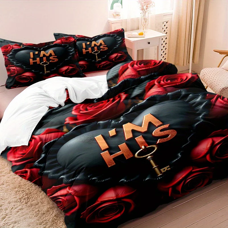 set-copripiumino-moderno-e-minimalista-da-3-pezzi-modello-floreale-con-chiave-d'amore-aperta-3d-1-copripiumino-2-federe-senza-inserto