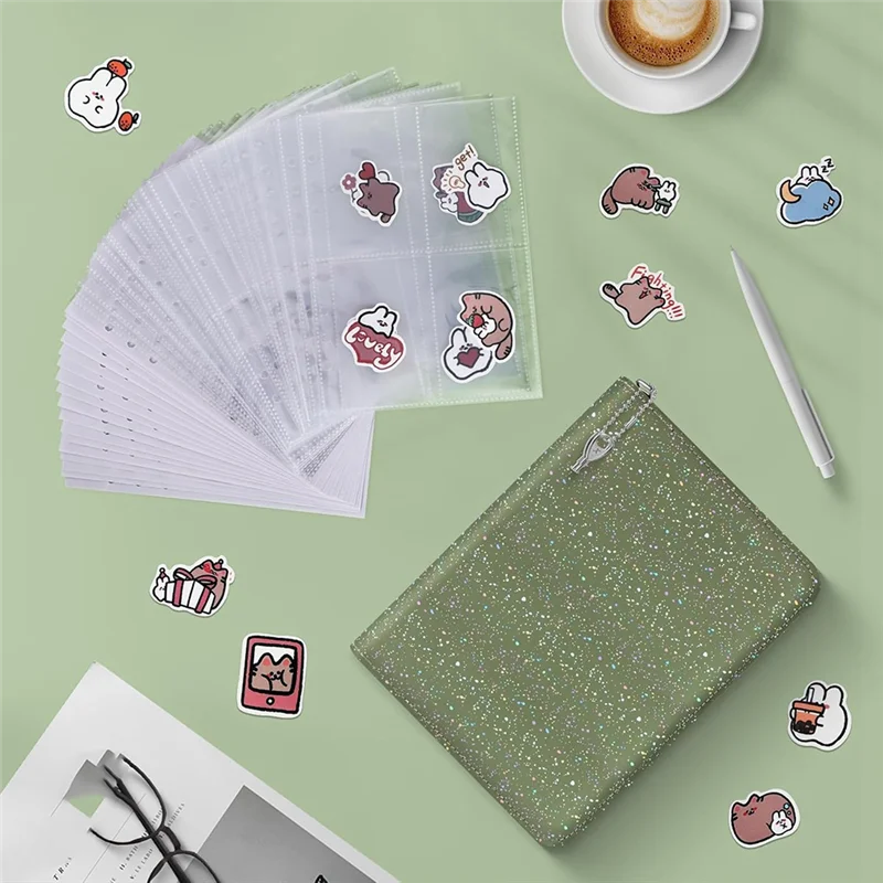 

J1UL1N Hardcover Sticker Organizer Binder Reusable A5 Holographic Sticker Book Collecting Album Storage Book With 30 Pages