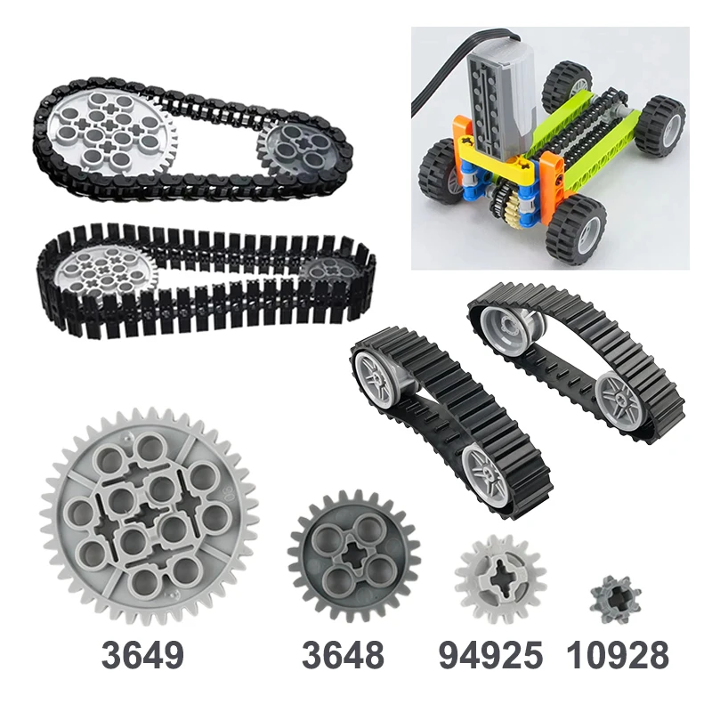 MOC Technical Tracks Wheels Pack Gears Axle Set Tank Chain Crawler compatible for Legoeds 3711 3873 57518 88323 15379 14696