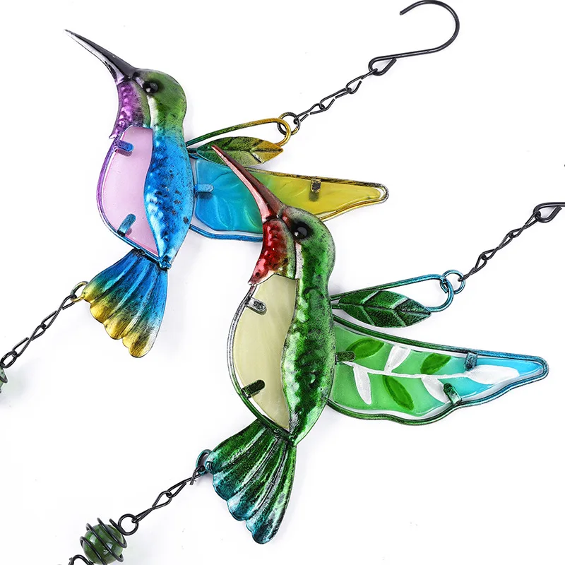 Wind Chime Hummingbirds Dragonflies Metal Glass Painted Crafts Hanging Pendants Bell Aluminum Pipe Home Courtyard Hanging Decors