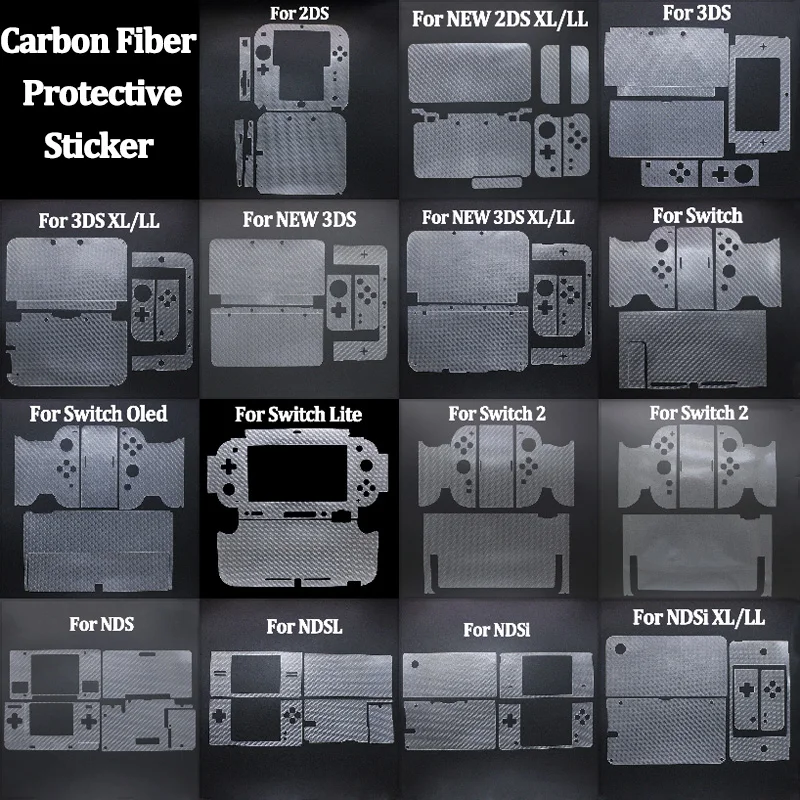1PC Anti-Kratz-Kohlefaser-Vollkörper-Skin-Aufkleber-Schutzfolie für 2DS/3DS/New 2DSXL/3DSXL/NDSL/NDSI XL/Switch/2/Oled/Lite