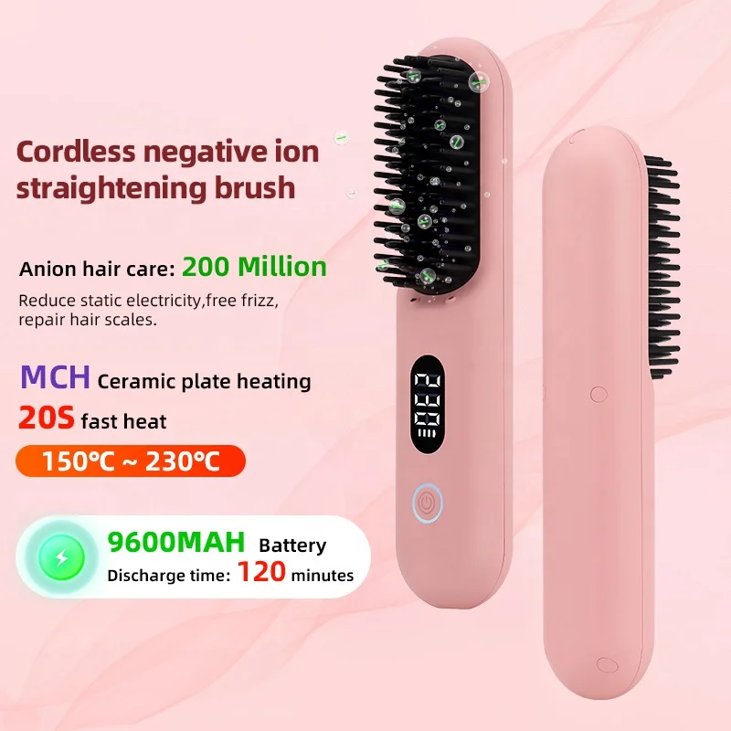 Draadloze Stijltang Kam 9600 Mah Batterij 230 Graden Celsius Negatieve Ionen Oplaadbare Draadloze Stijltang Borstel