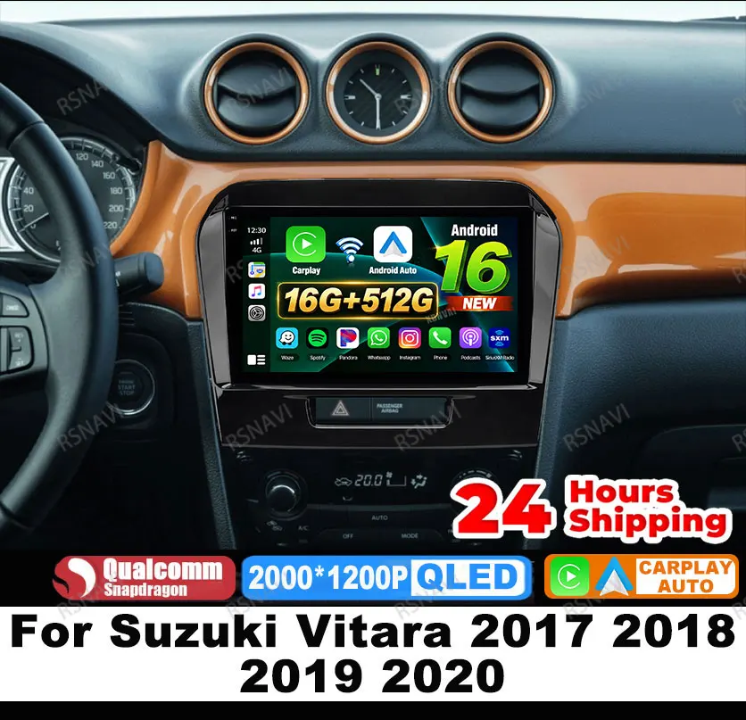 Car Radio Android 16 For Suzuki Vitara 2017 2018 2019 2020 BT 5G WIFI DSP 4G LTE DVD QLED Qualcomm Viedo Player Navigation GPS