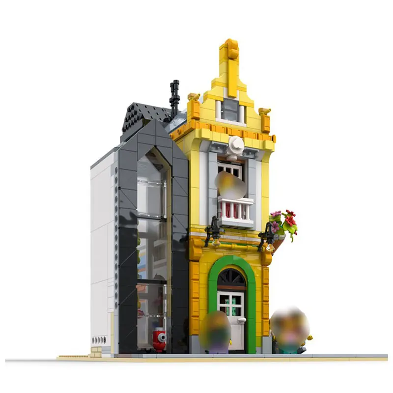 MOC- 171195   Модель блоков Unity Townhouse, сборка мелких частиц, кирпичная игрушка, подарок на день рождения, оригинальность, 1880 шт.