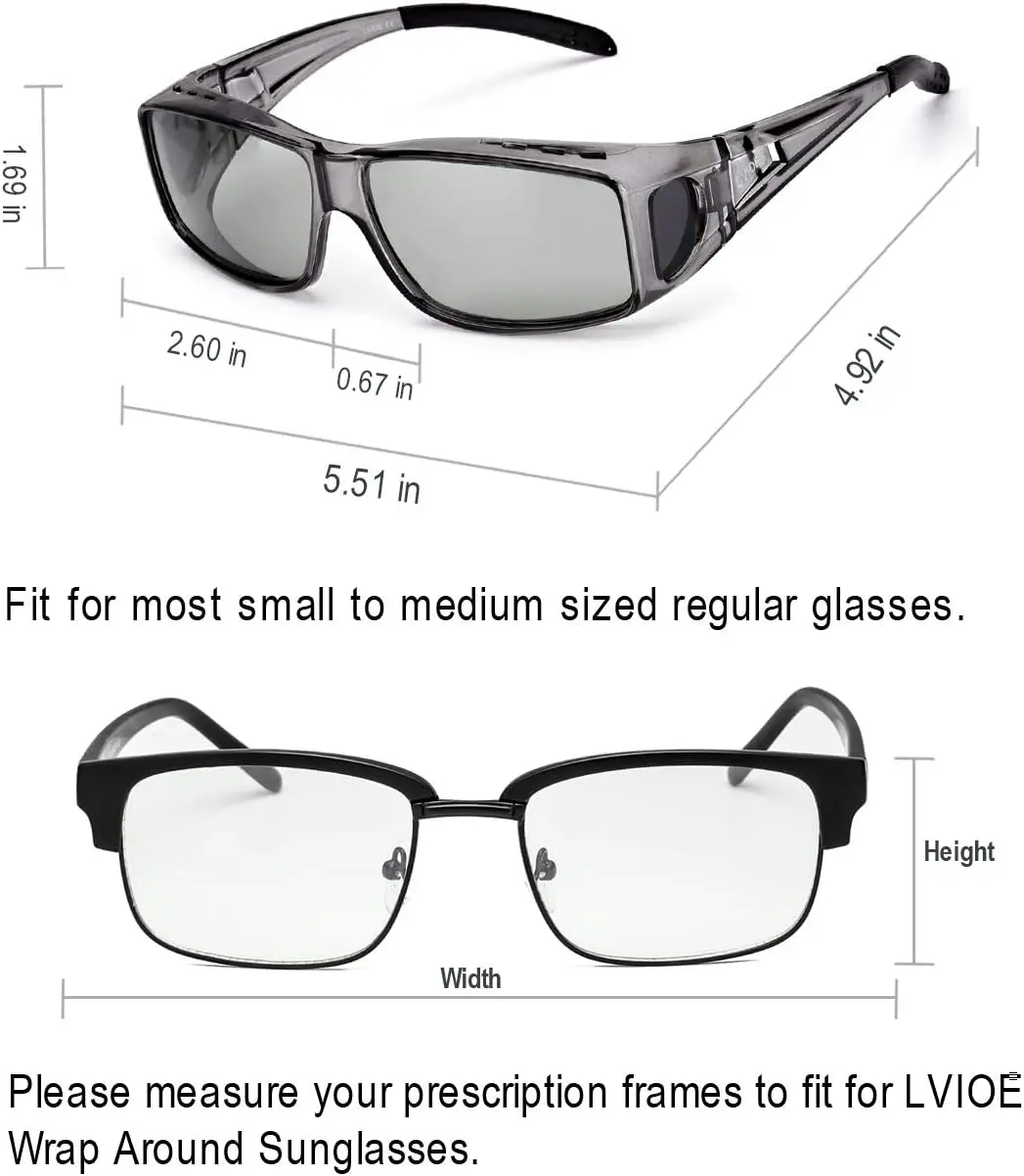 LVIOE Fit Over Photochromic Polarized Sunglasses for Outdoor Activities Wear Over Rx/Prescription Glasses UV400 Protection