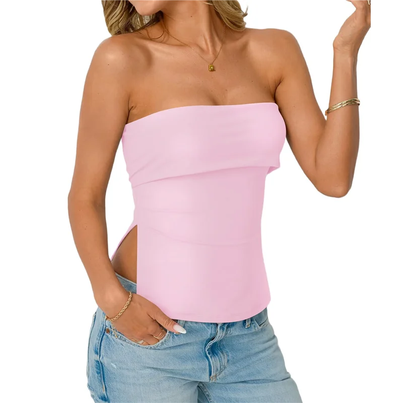 ใหม่-Going Out Tube Topsสําหรับผู้หญิง2025ฤดูร้อนอินเทรนด์ปิดไหล่Backlessน่ารักเสื้อทํางานวันหยุดTop Y2kชุด