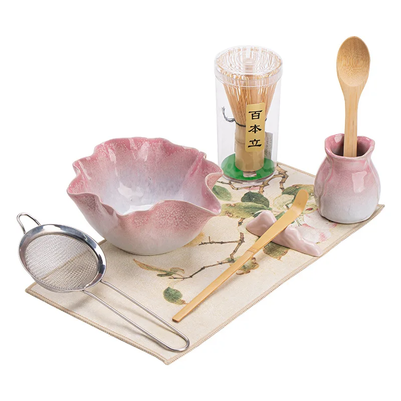 Juego de cuencos Matcha en forma de flor, soporte para batidor, tamiz, cuchara de té, Kit de inicio Matcha perfecto para amantes de los Matchas, 1-8 Uds.