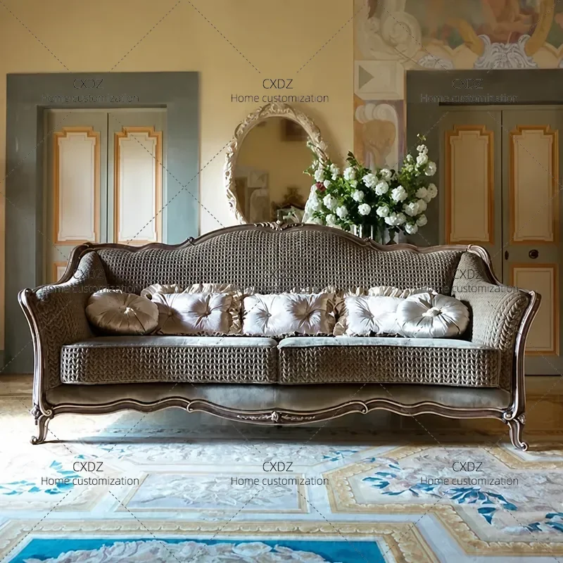 Solid Wood Sofa Carved Simple Living Room Furniture High End Villa Modern Style Combination Couch