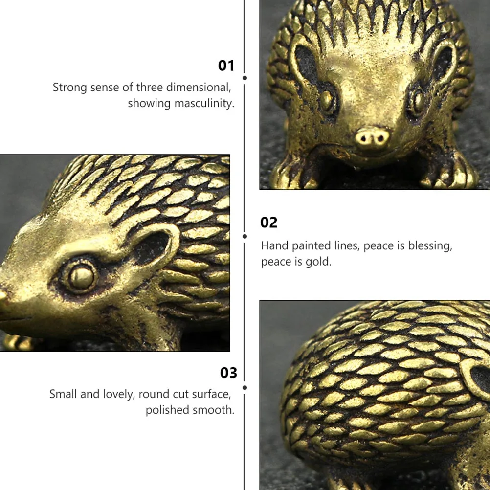 

3pcs Hedgehog Statue Brass Sculpture Desktop Garden Decor Lifelike Small Size Realistic Design Home nament