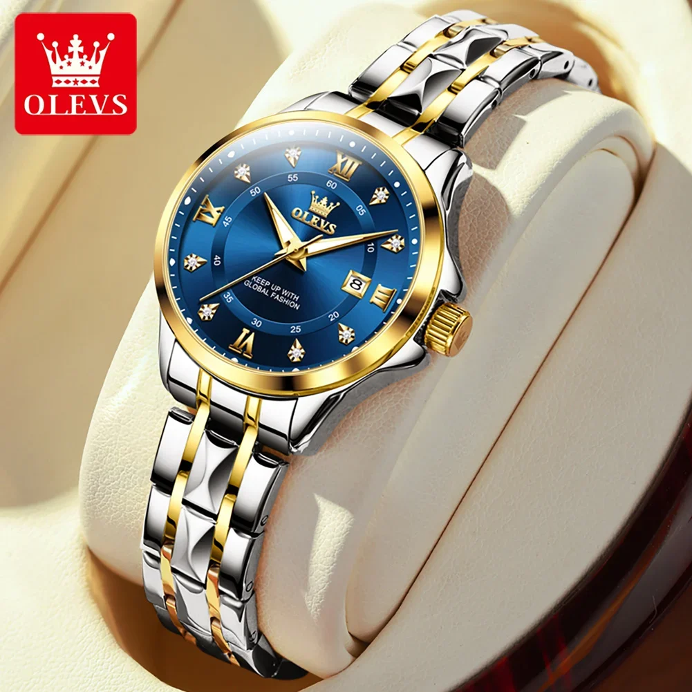 OLEVS Top Women‘s Watches Luxury Fashion Gold Small Wristwatch for Ladies Original Waterproof Rhombus Stainless Steel Strap Date