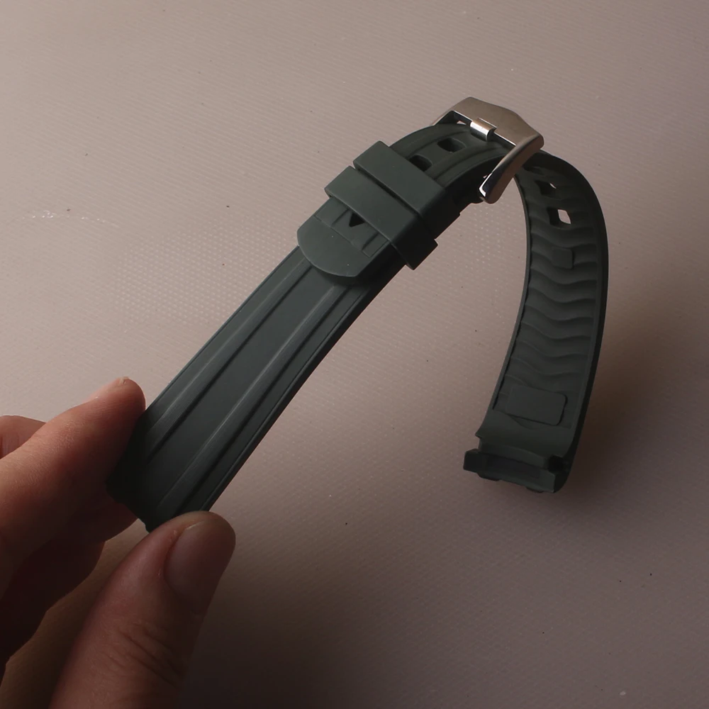 Pulseira de relógio de borracha fluoro 20mm, pulseira esportiva de silicone para ômega rolex, extremidades curvas macias, acessórios de relógios, preto e azul