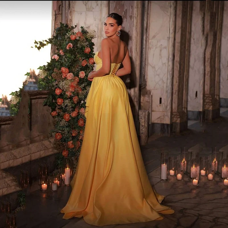 Thinyfull Women A-Line Prom Dresses Sweetheart Side Slit Satin Evening Dress Simple Night Cocktail Party Prom Gowns Customized