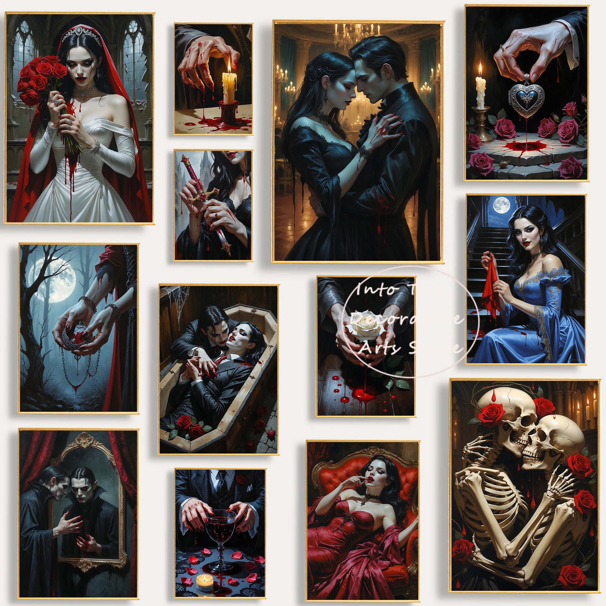 Forest Castle Vampire Bride Horror Skeleton Rose Vintage Posters Prints Canvas Painting Wall Art Picture Living Room Home Decor