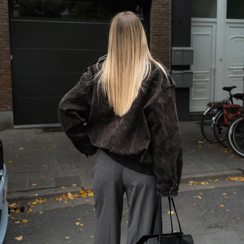 MUJER daim Bomber veste femme surdimensionné Demi-saison vestes pour femmes vêtements d'extérieur hiver pardessus femme Zip femmes vestes