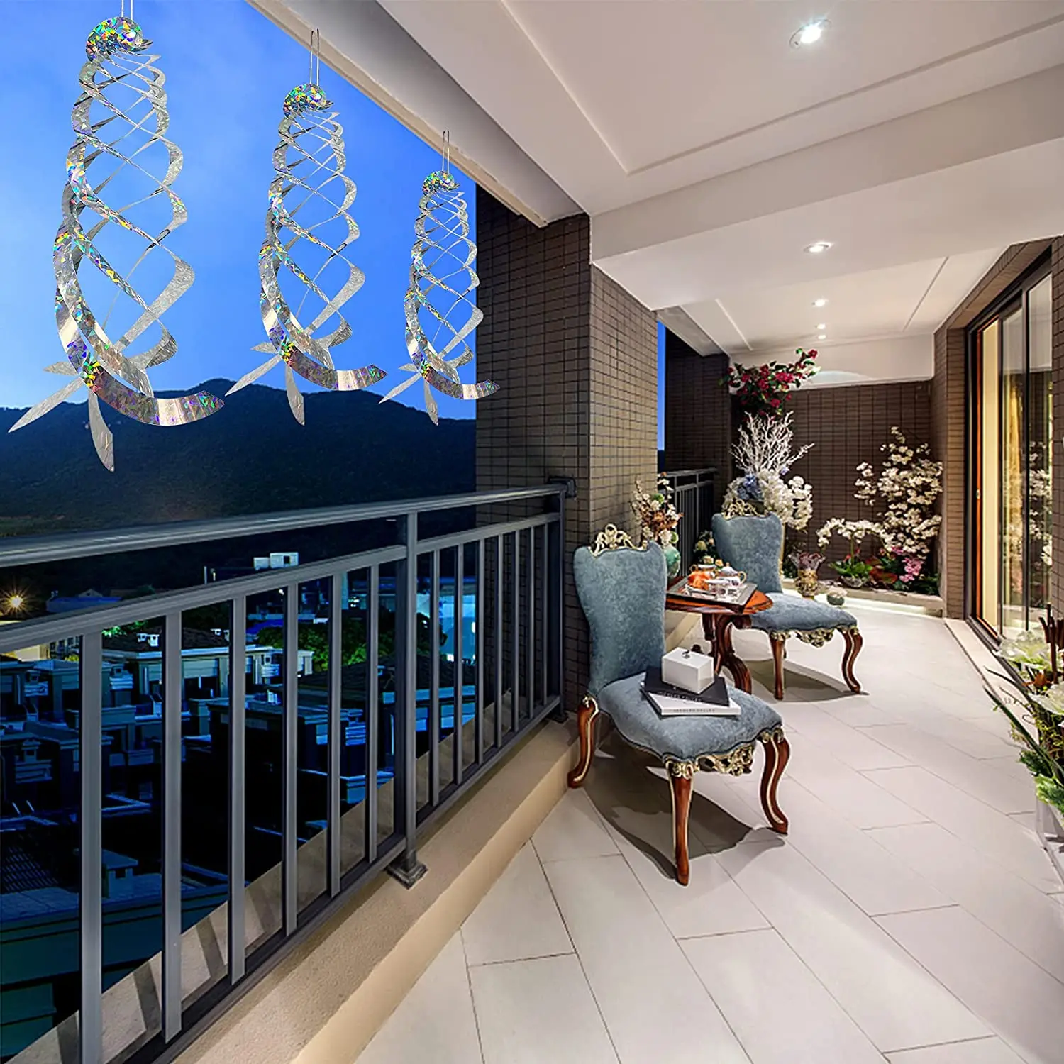 LICE-6 Pack réflecteurs en spirale répulsif pour oiseaux Spinner en Mylar argenté, dispositif de dissuasion d'oiseaux réfléchissant suspendu décoratif de jardin