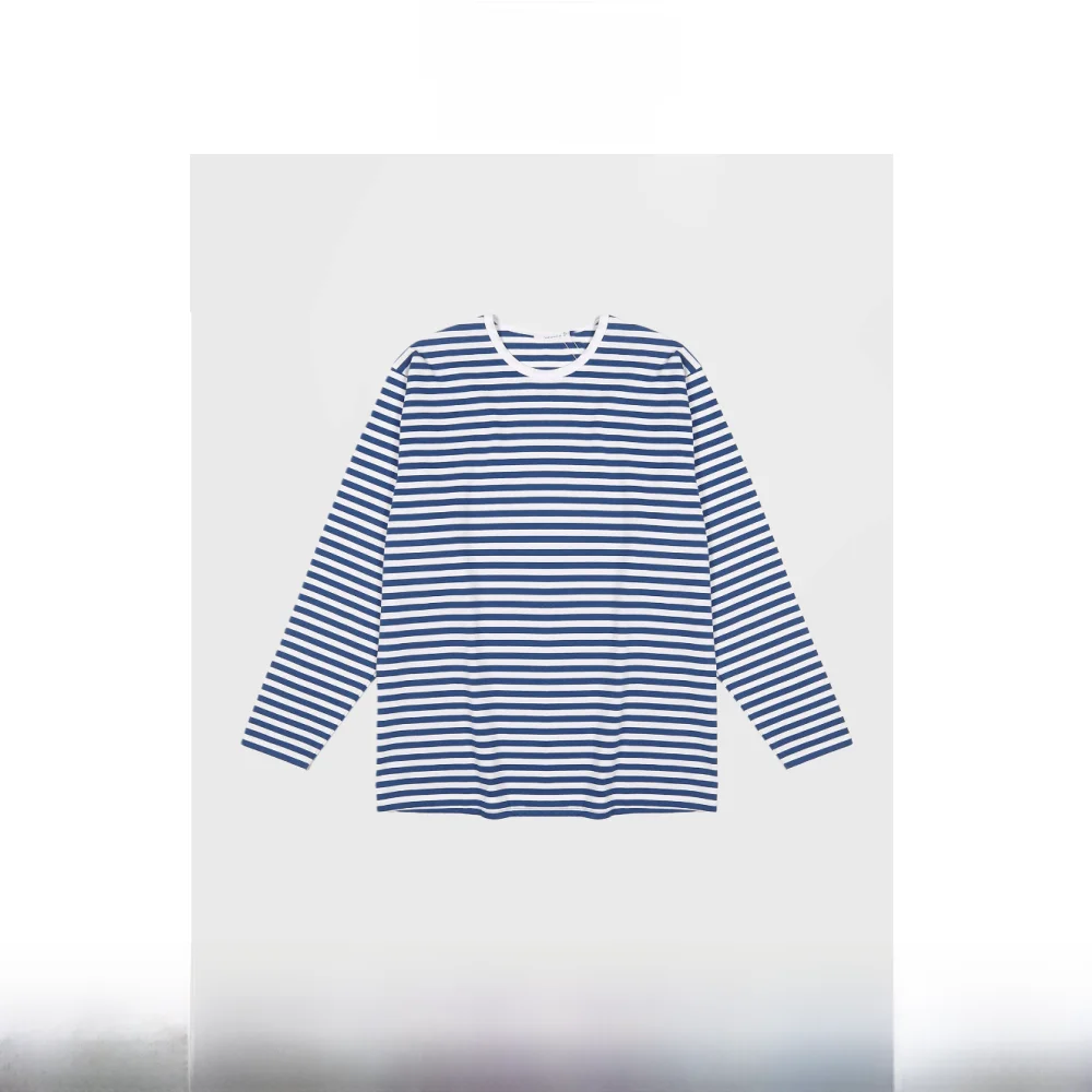 

Loose Fit Long Sve round Ne Couple T-irts Coolmax Inner Wear Striped Pattern Casual Cotton Polyester Blend Springwear