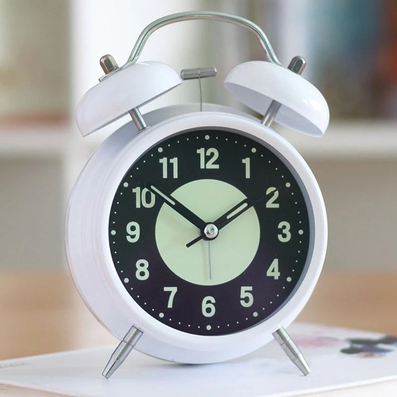 Vintage Twin Bells Alarm Clock Loud Ringing for Heavy Sleepers Battery Operated Glowing Dials Quiet Operate Desk Clock X3UC