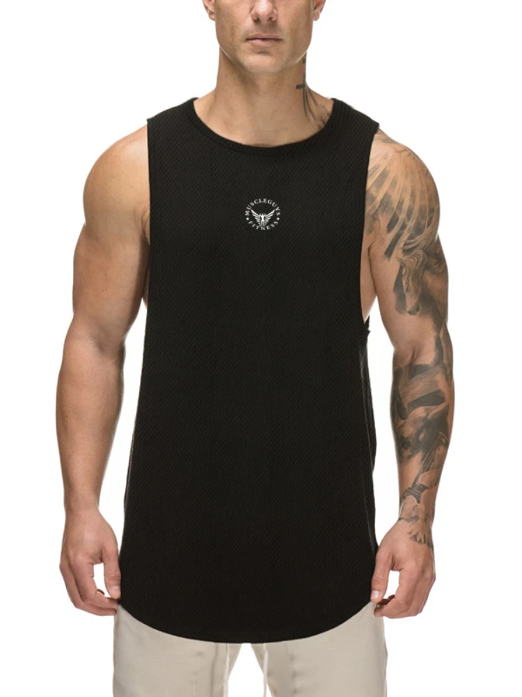 Gym Fitness Bodybuilding Muscle Tank Tops Men Sleeveless Casual Sport T-Shirts Summer Breathable Quick Dry Cool Feeling Vests