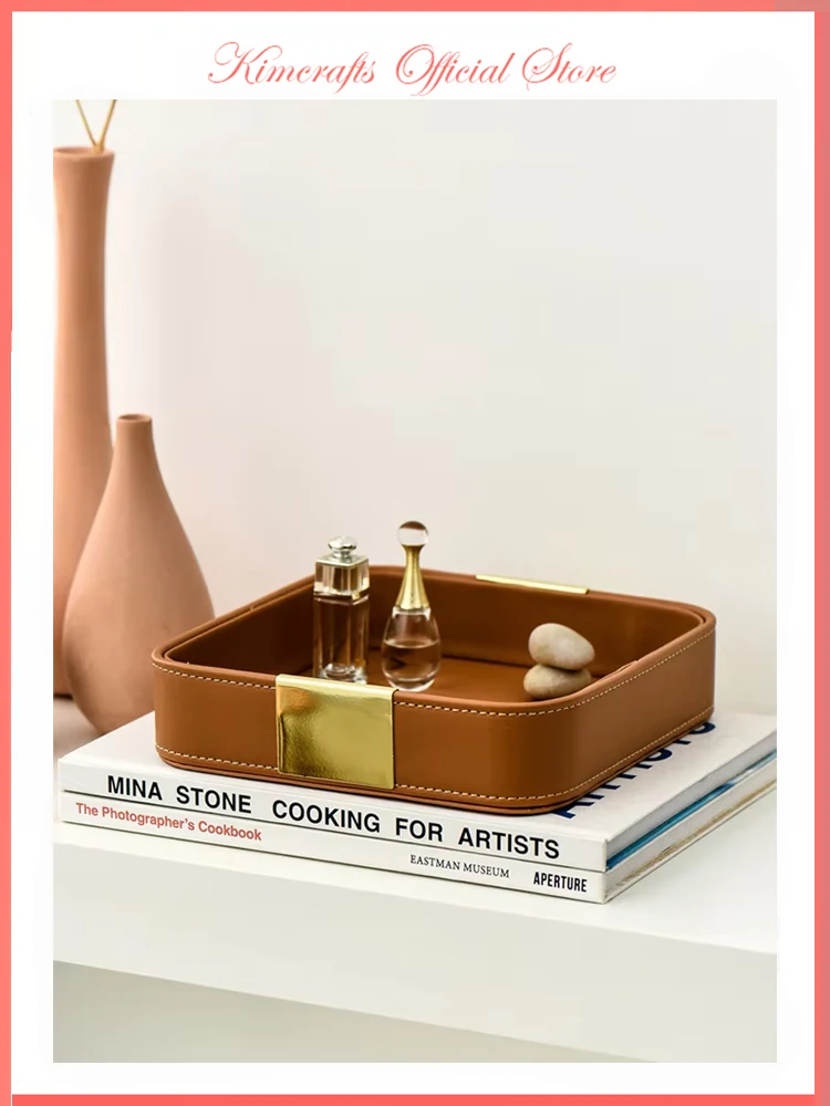 

Nordic Home Decoration PU Leather Desktop Organizer Lipstick Holder Perfume Tray Trinket Ring Dish Jewelry Plate Storage Tray