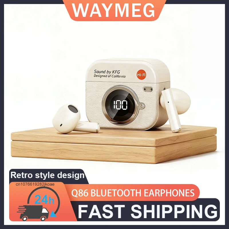New Q86 Semi in Ear Earphone Wireless Bluetooth 5.4 Retro Camera Design Power Display Music Gaming Headphone HD Mic Call Earbuds