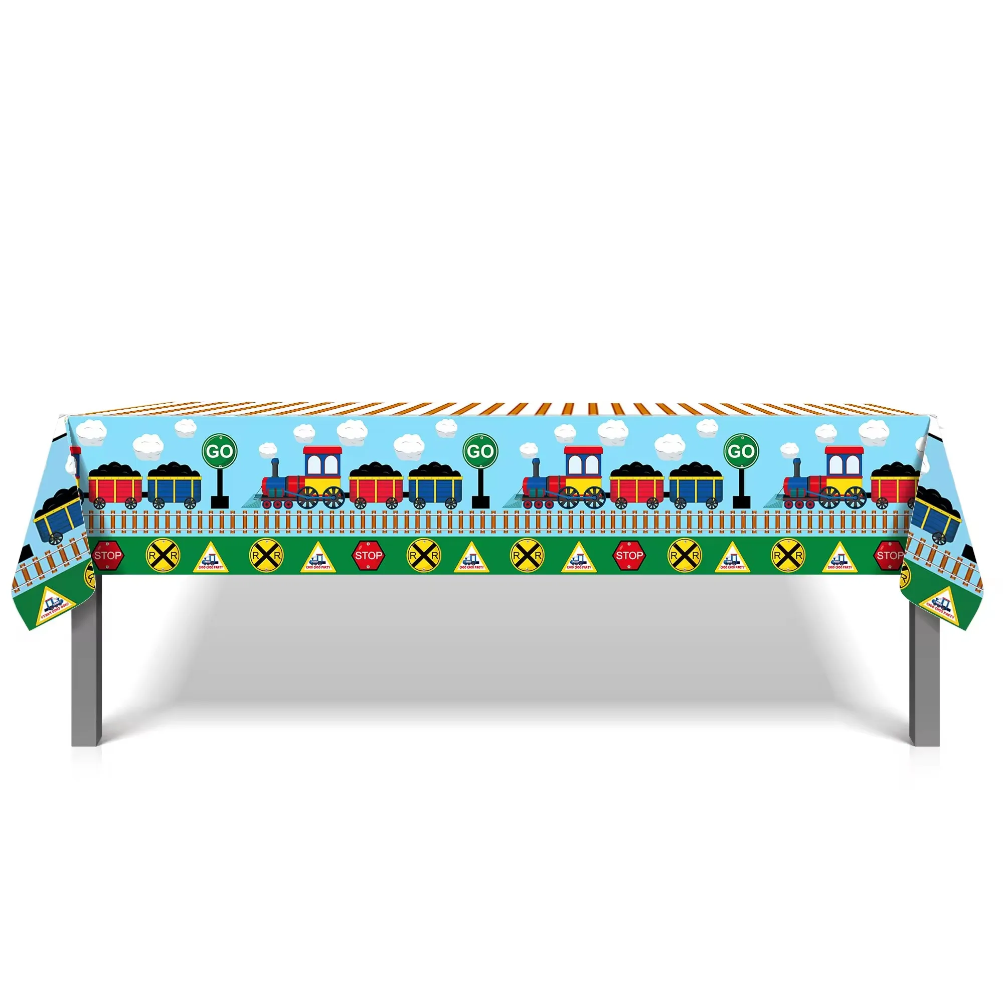 130*220cm Railroad Train  PE Table Cover Birthday Party Decorations Plastic Tablecloth Disposable Camping Mat Party Supplies