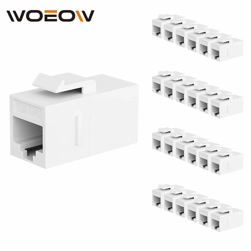 WoeoW  12PCS RJ45 CAT6 Keystone Coupler Female to Female Insert Coupler, UTP CAT6 Keystone Inline Coupler White