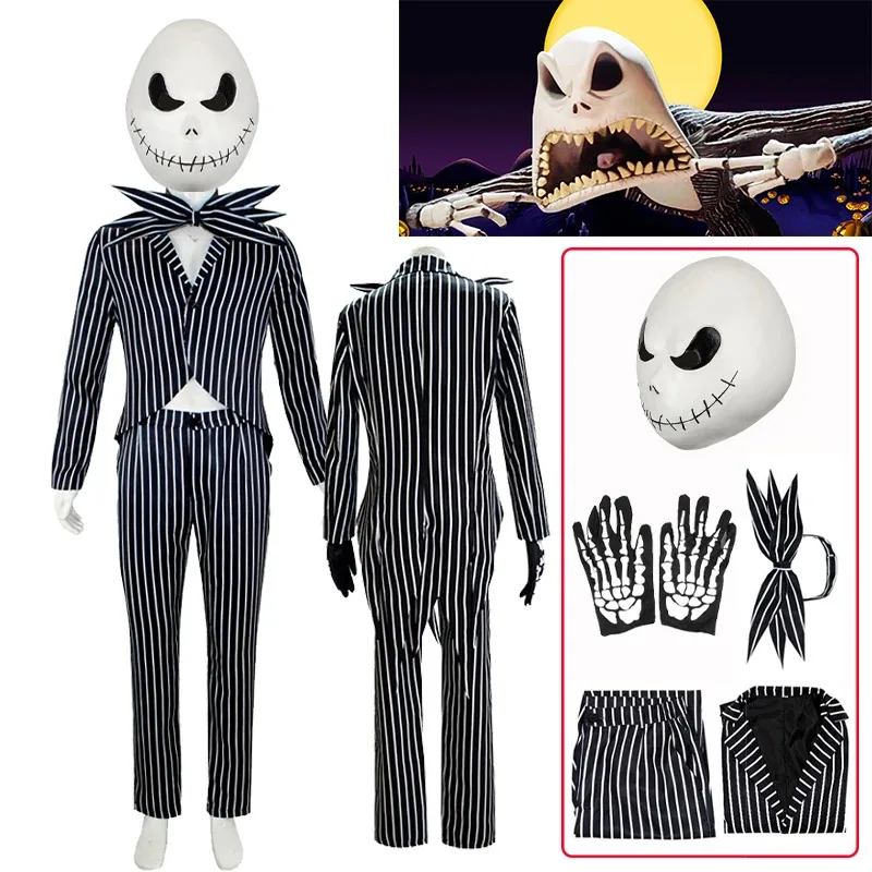 Nuevo disfraz de Cosplay de Skellington, pesadilla antes de Navidad, máscara Jack, uniforme, ropa, traje de Halloween Xm, 2025 ❤ ★ ♥ ♡