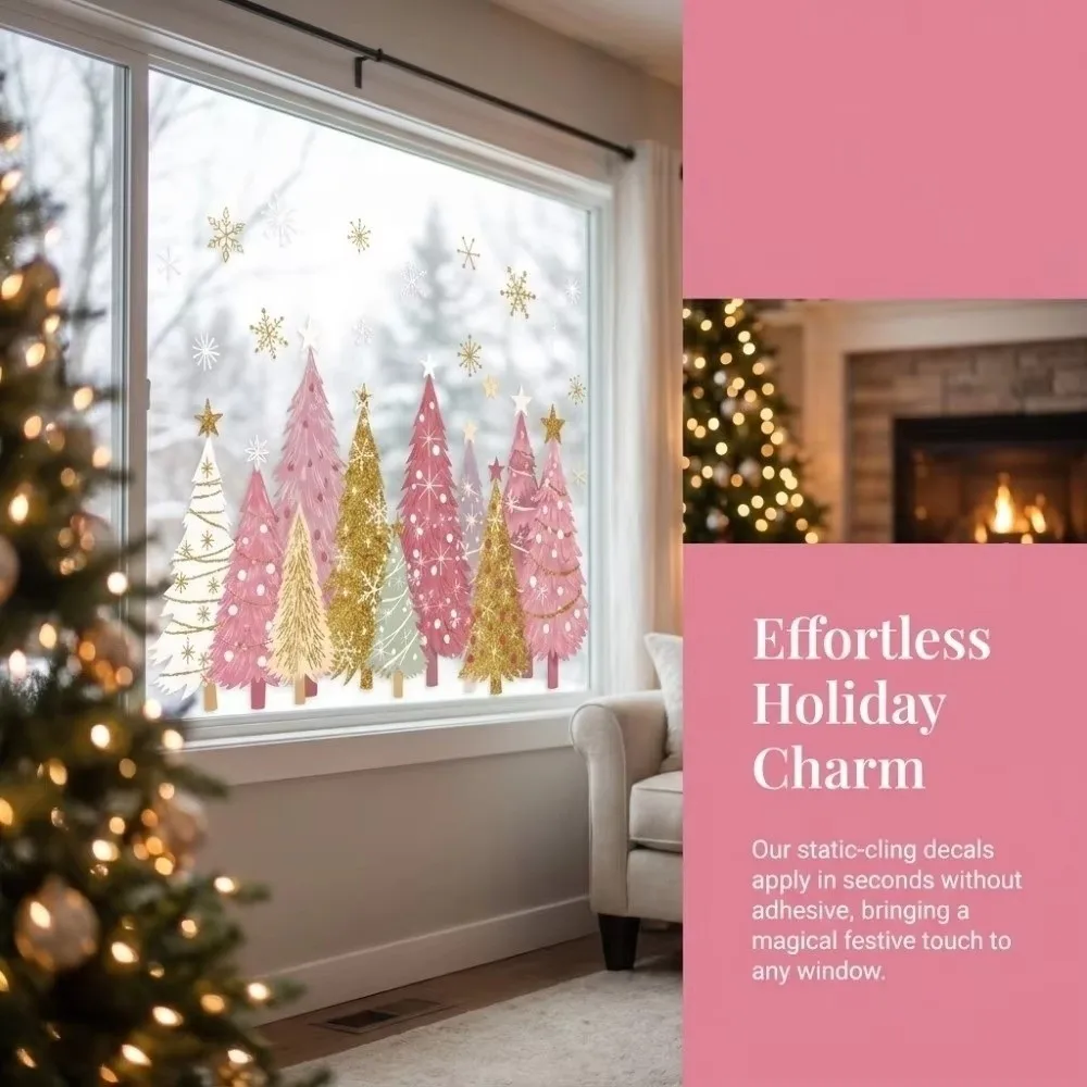 3Sheets/set Reusable Christmas Tree Window Clings PVC No-Adhesive Glass Stickers Double-Sided Tree Shape Static Stickers