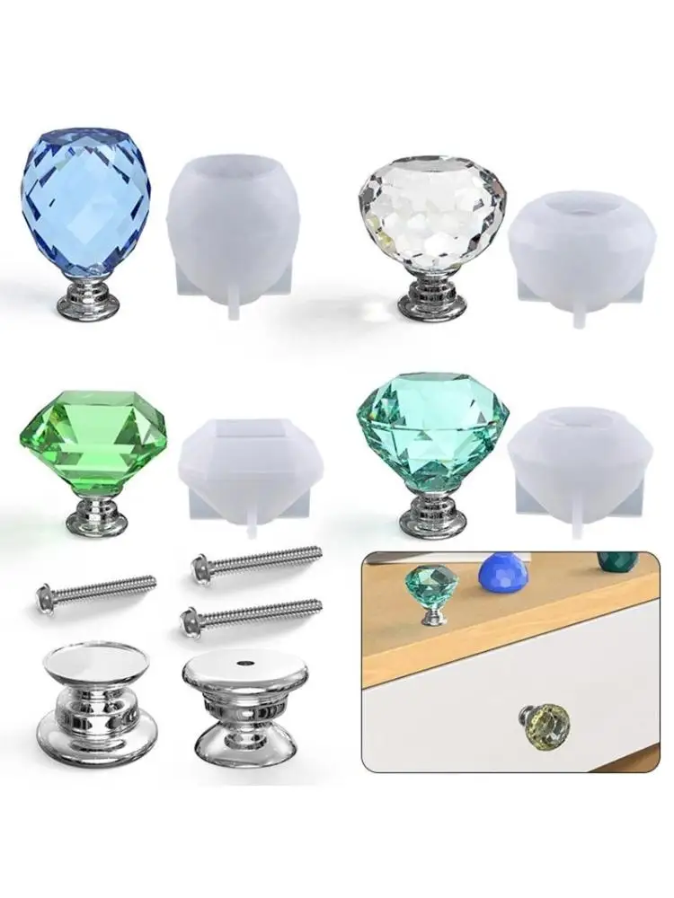 

Diamond Mould Crystal Glass Cabinet Knobs Pull Handle Home Office Dresser