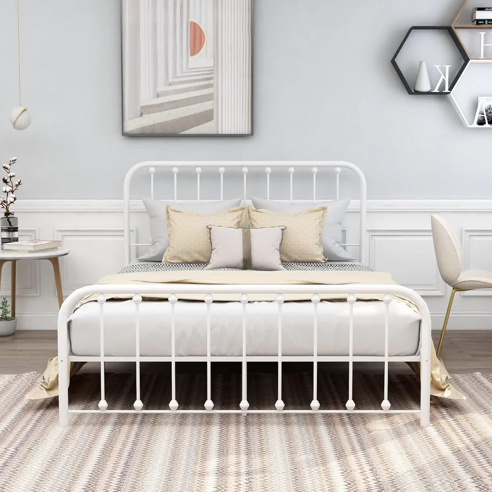 

Metal Bed Frame Queen Size With Vintage Headboard Footboard Solid Sturdy Steel Slat Support No Box Spring Needed Easy Assembly W