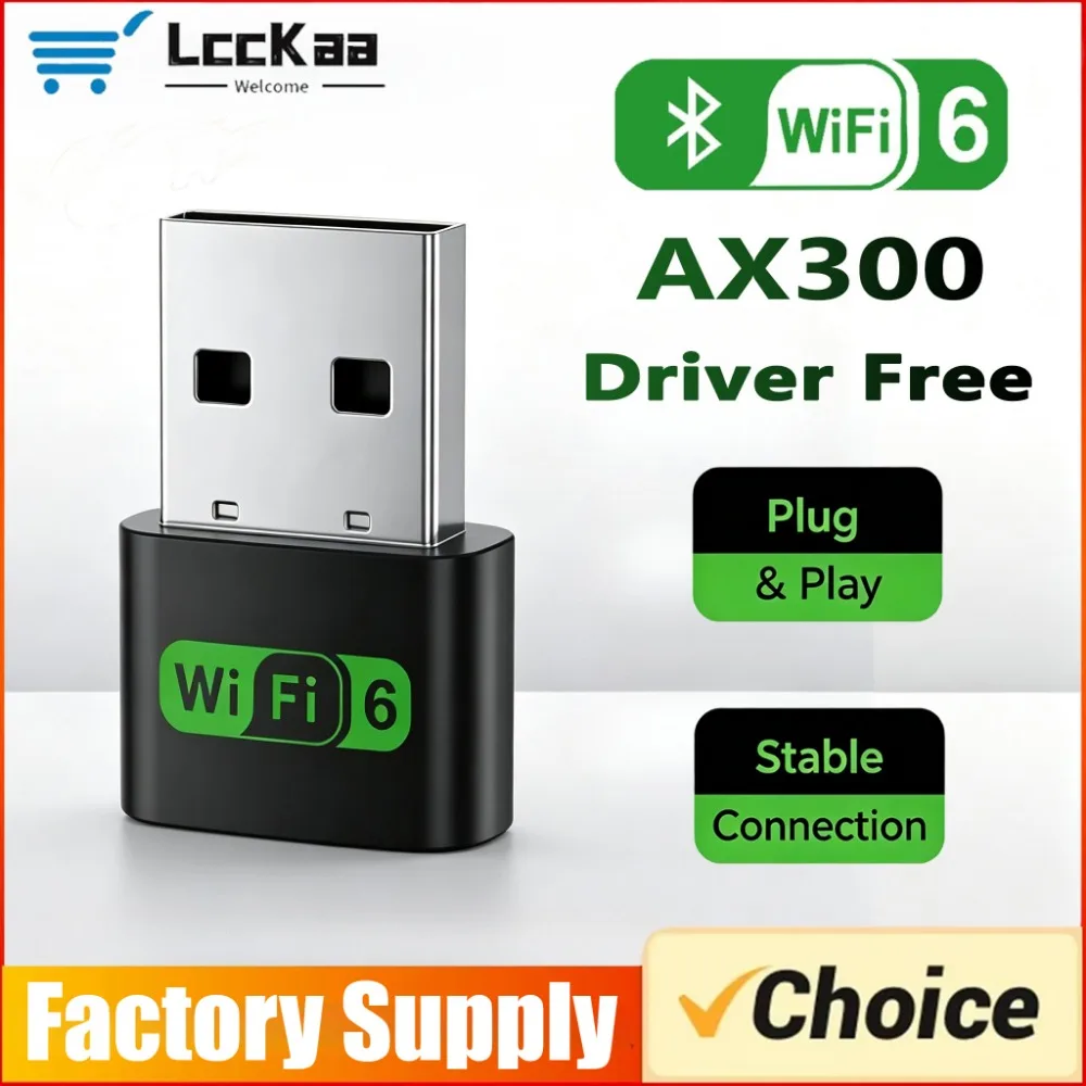 WiFi 6 Wireless Adapter AX300  2.4G WiFi Receiver USB Dongle Network Card for PC Laptop Driver Free 802.11ax for Win 10/11