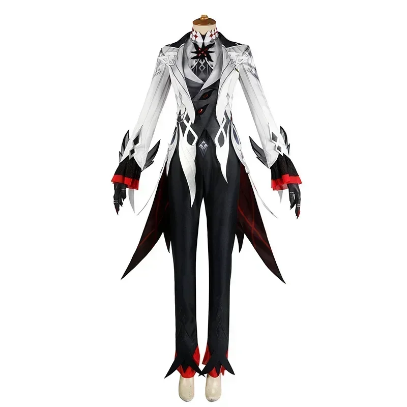 Harlequin Cosplay Costume Genshin Impact Halloween Carnival Men's Clothing Anime The Knave Black White Wig