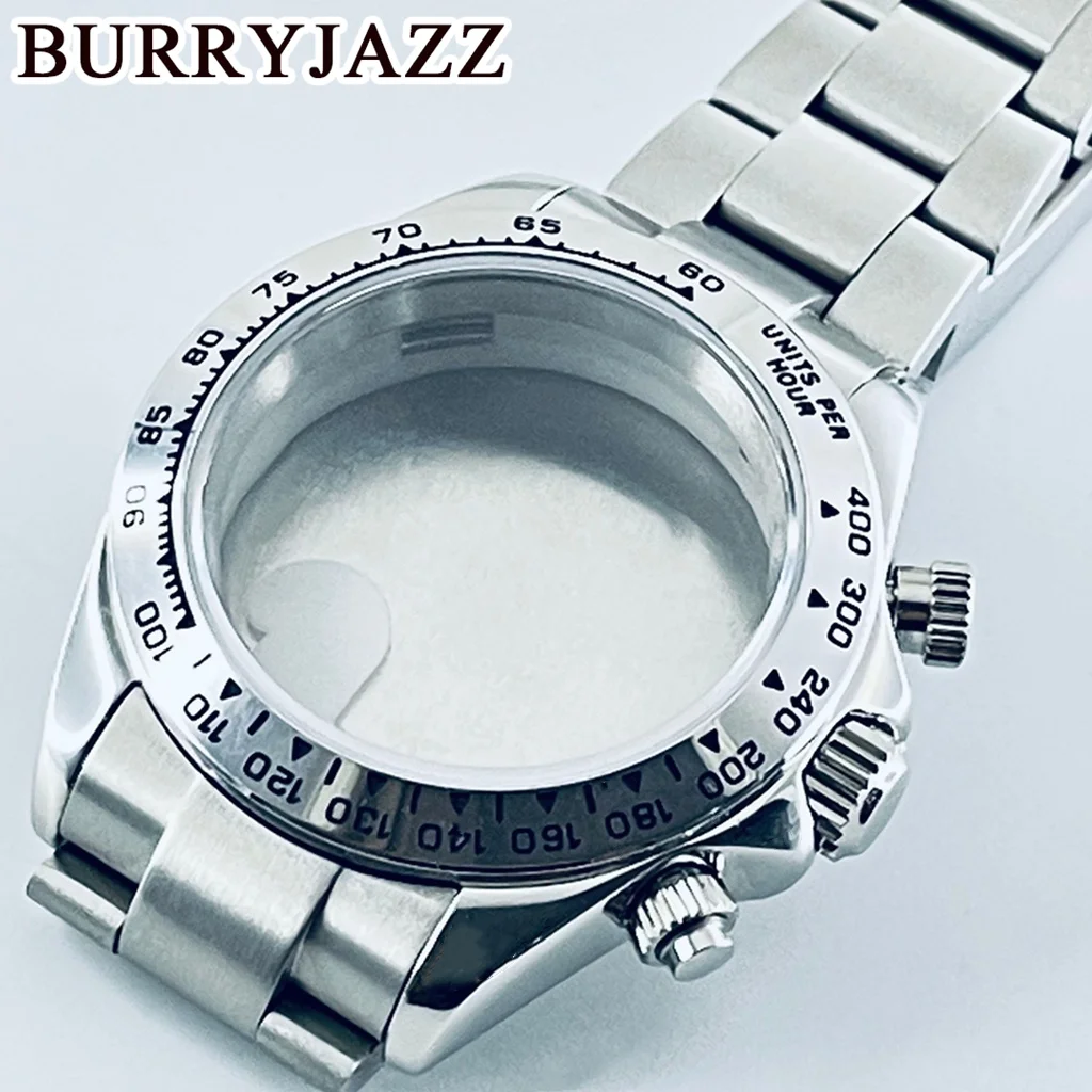 BURRYJAZZ40mm cronógrafo indica bisel de cerámica cristal de zafiro caja de reloj accesorios piezas de reloj ForVK63 VK63A movimiento de cuarzo