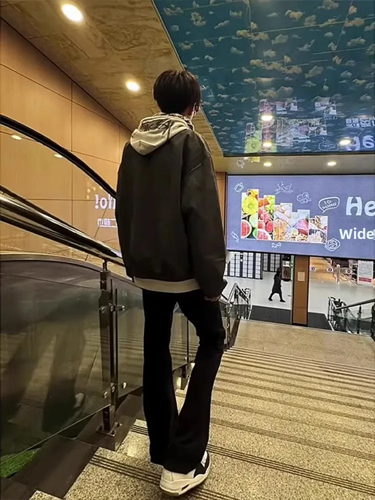 

Джинсы-клеш в американском стиле, мужские, весенне-осенние, с высокой талией, удлиненные, прямого кроя, черные, длинные брюки для похудения