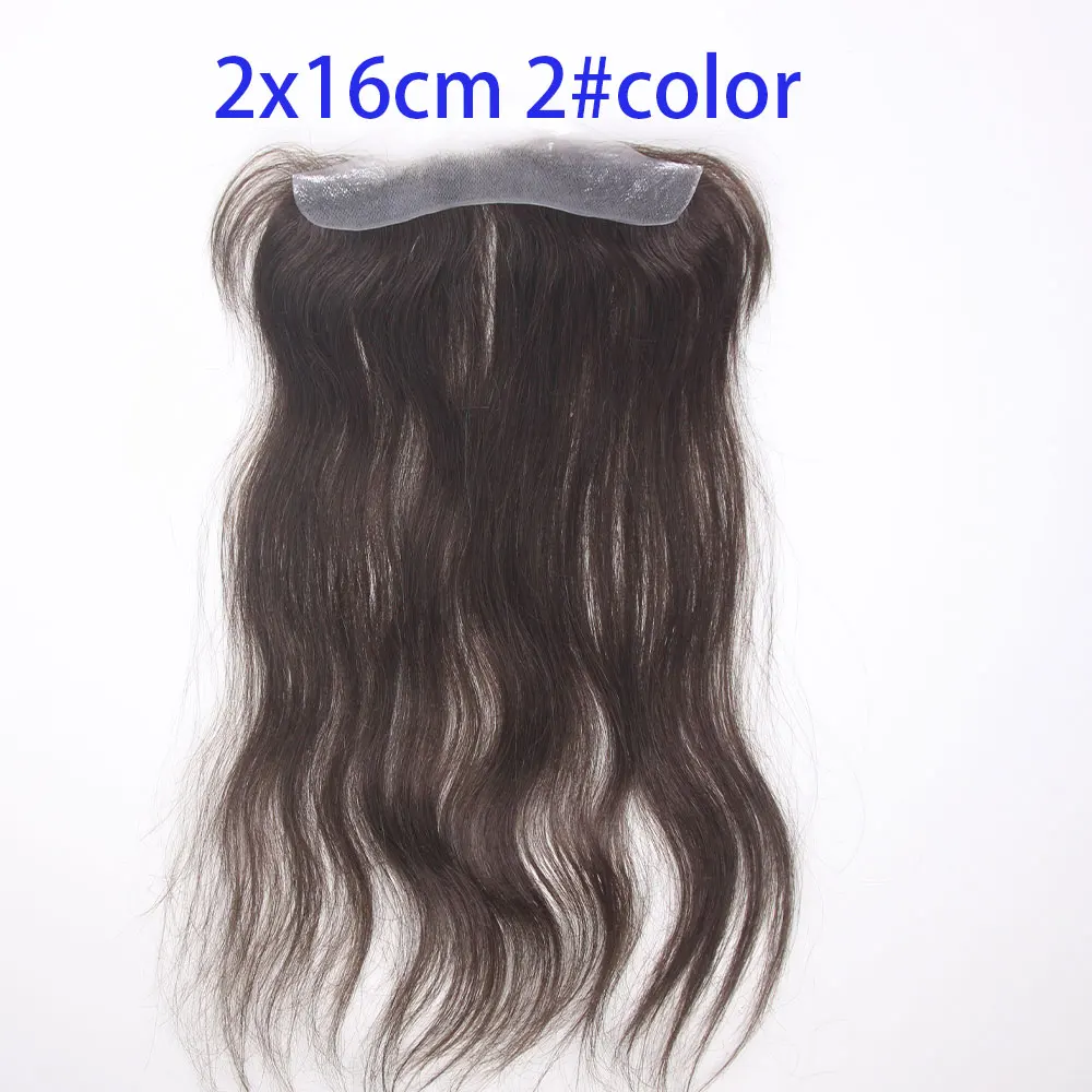 Unisex Tape-On Toupee - Straight Human Hair V-Shape Hairline PU Thin Biological Base Replacement (2x16cm 13inch)