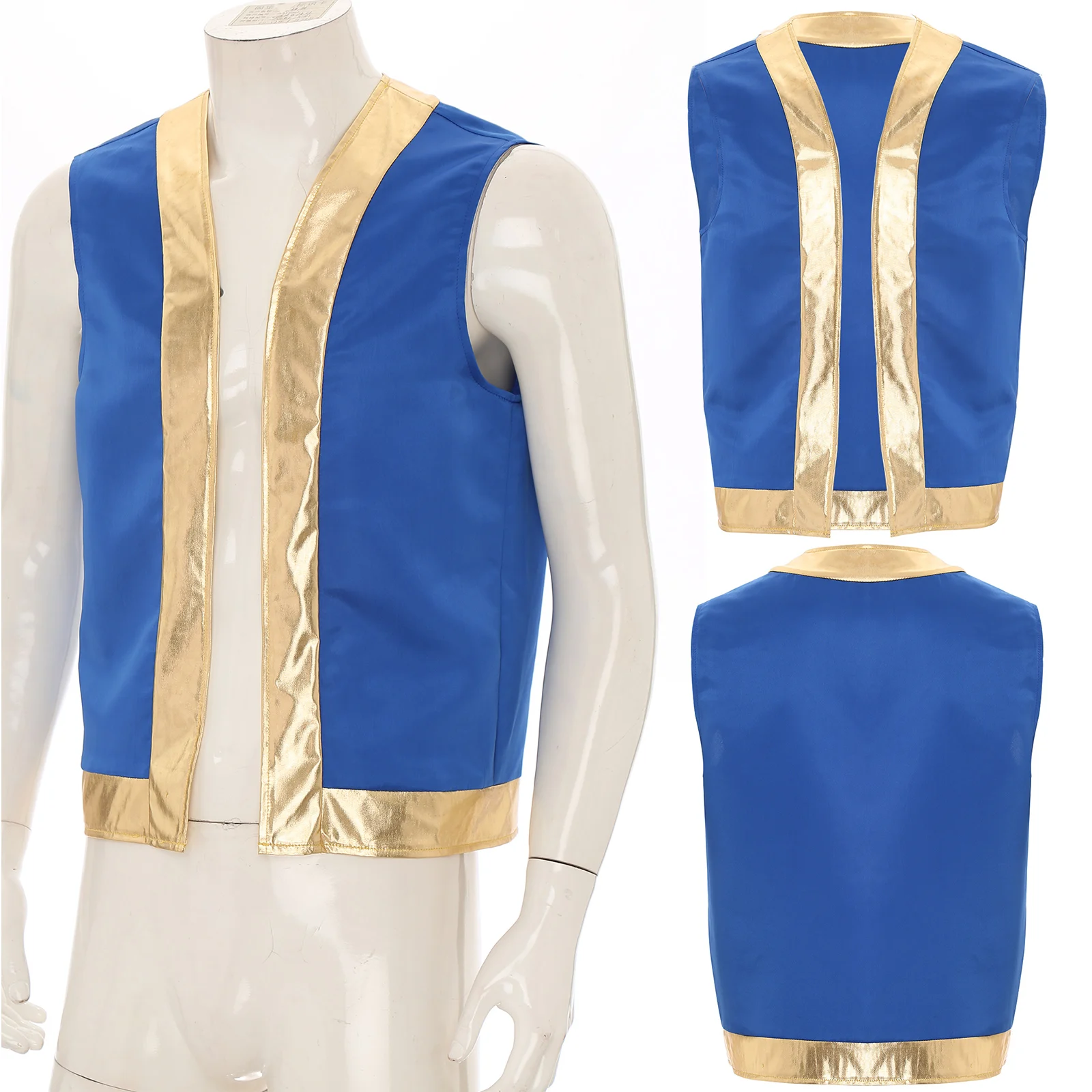 Mens Arabian Prince Vest Costumes Halloween Carnival Aladin Role Play Fancy Dress Up Stage Performance Indian Arab Waistcoat