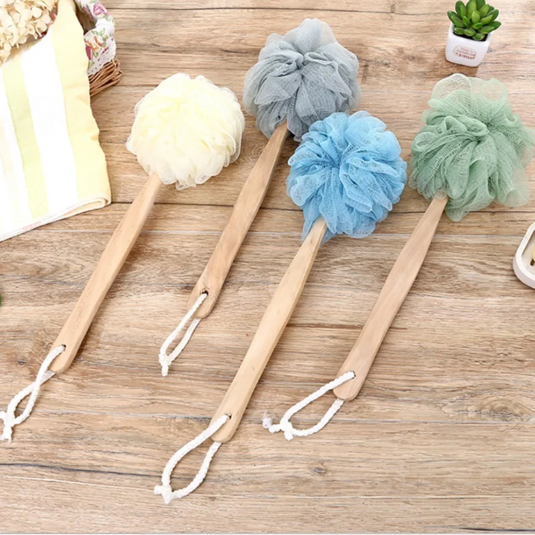 Wooden Handle Bath Brush Soft Mesh Back Scrubber Shower Body Cleaner Sponge Brushe Exfoliating Scrub Skin Massager Bath Tools