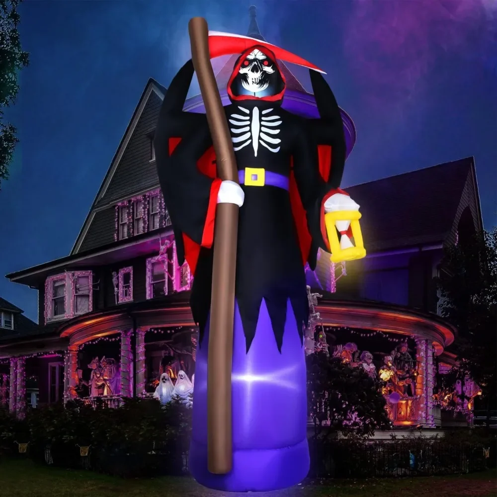 

10 ft Giant Halloween Inflatable Grim Reaper Decor with Large Wings and Reaping Hook, Scary Halloween Blow up Yard Decor