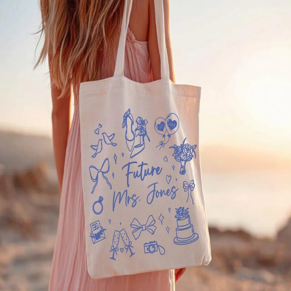 

Personalized Colorful Tote Bag Lightweight Canvas Tote Cute Custom Bride Beach Bag Wedding Bridal Shower Travel Shoulder Handbag