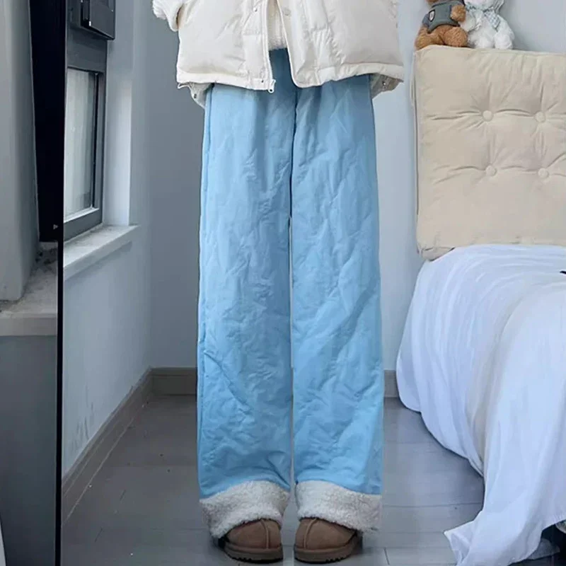 Winter Girls Snow Warm Plush Pants Lady Snow Warm High Waist Thicken Cotton Trousers Women Solid Fleece Thermal Pants