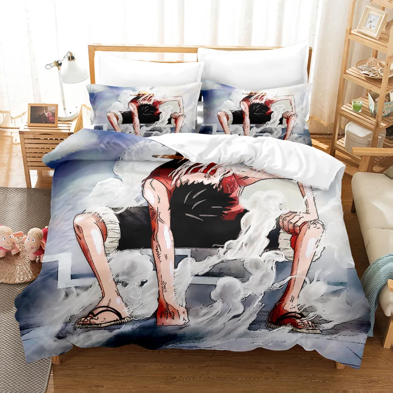 Anime One Piece Bedding Suit Quilt Cover 3D Printed Bedroom Bed Cover Bedclothes Cartoon Room Decoration Kids Xmas Gift