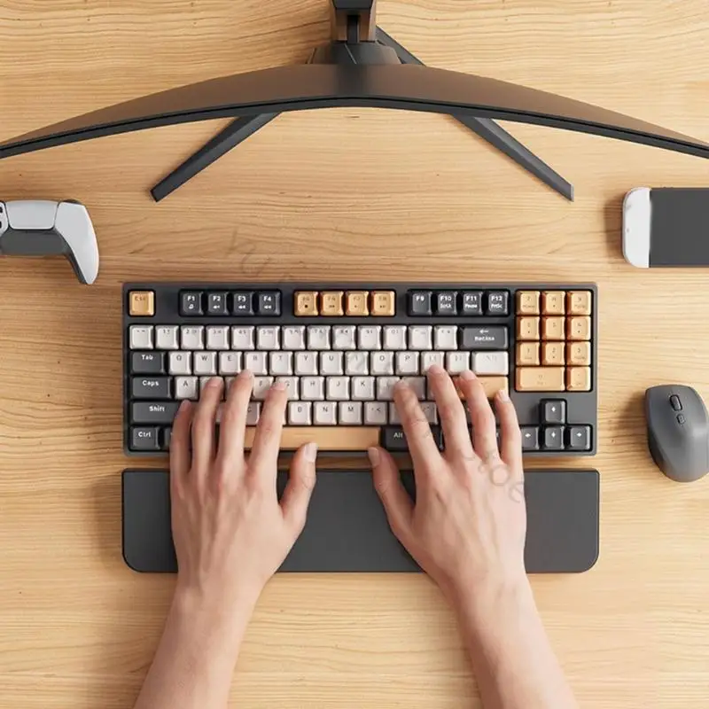 96BA Keyboard Area Storage Tray with Hinged Cover Keyboard Wrist Rest for Daily Desk