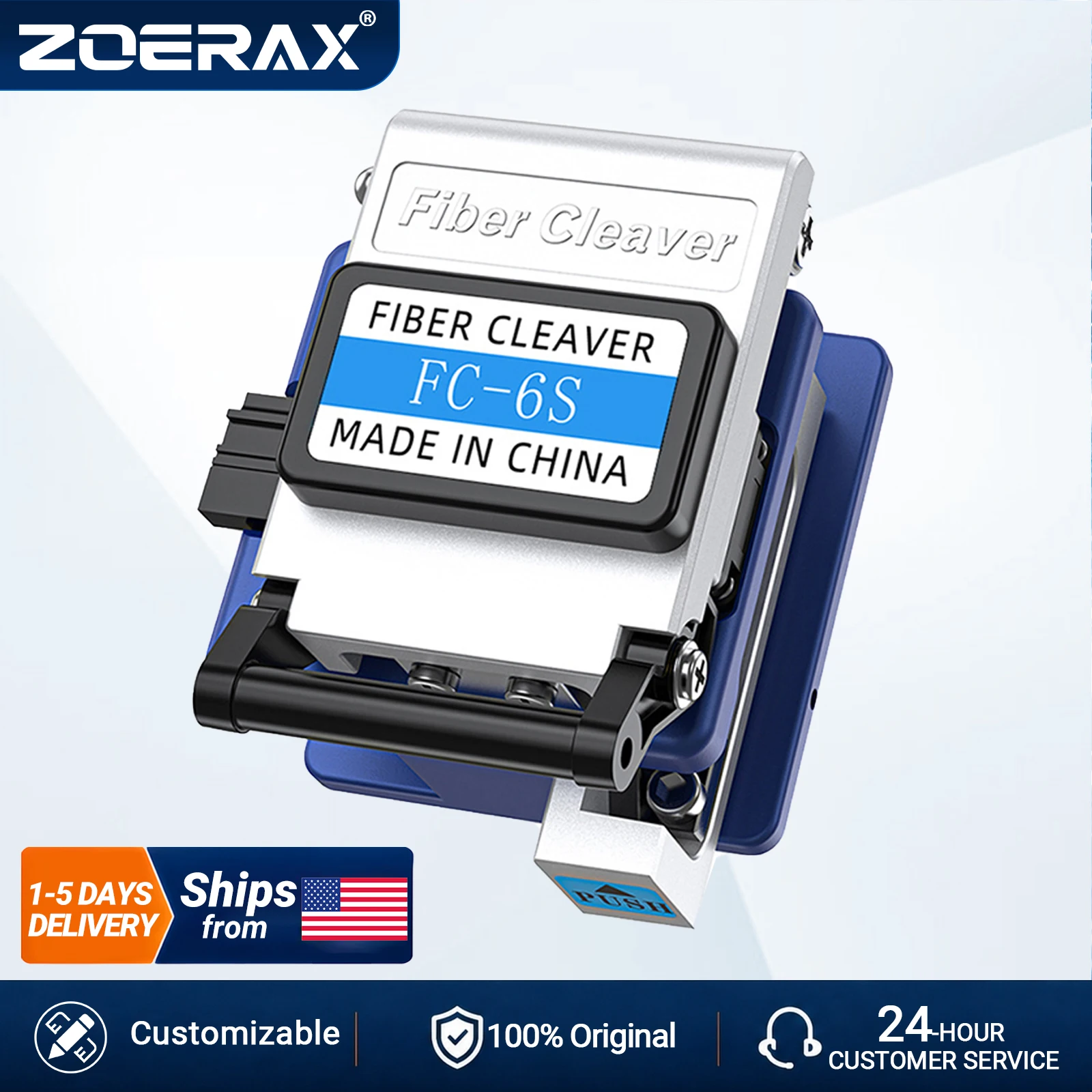 ZoerRax FC‑6S High Precision Optical Fiber Cleaver, FTTH Fiber Optic Cutter for Cold Splicing, Metal Body Fiber Cutting Tool