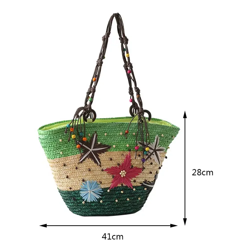Starfish Hand-Woven Bag Hand-embroidered Beaded Bohemian Straw Bag Summer Fashion Casual Simple Elegant for Travel Vacation